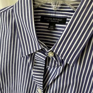 Blue and White Banana Republic No-Iron Fitted Button Down